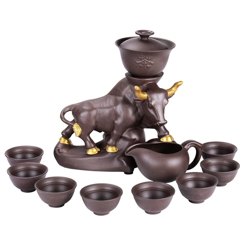 Premium Purple Clay Tea Set - Handmade Semi-Automatic Spin Infuser with Teacup, Portable Chinese Gongfu Tea Ceremony Kit for Home & Office Use (As Shown)