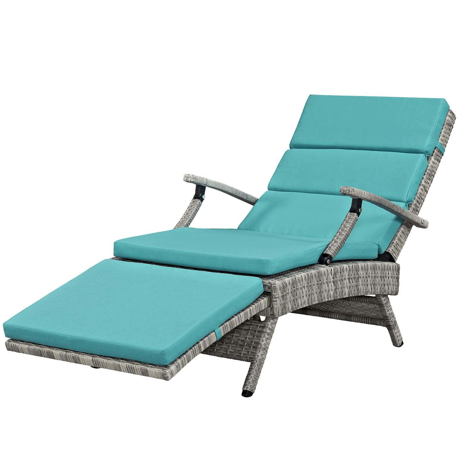 Modern Outdoor Patio Lounge Chair - Blue Wicker Rattan Chaise for Garden, Poolside & Backyard Relaxation | Durable Weather-Resistant Fabric