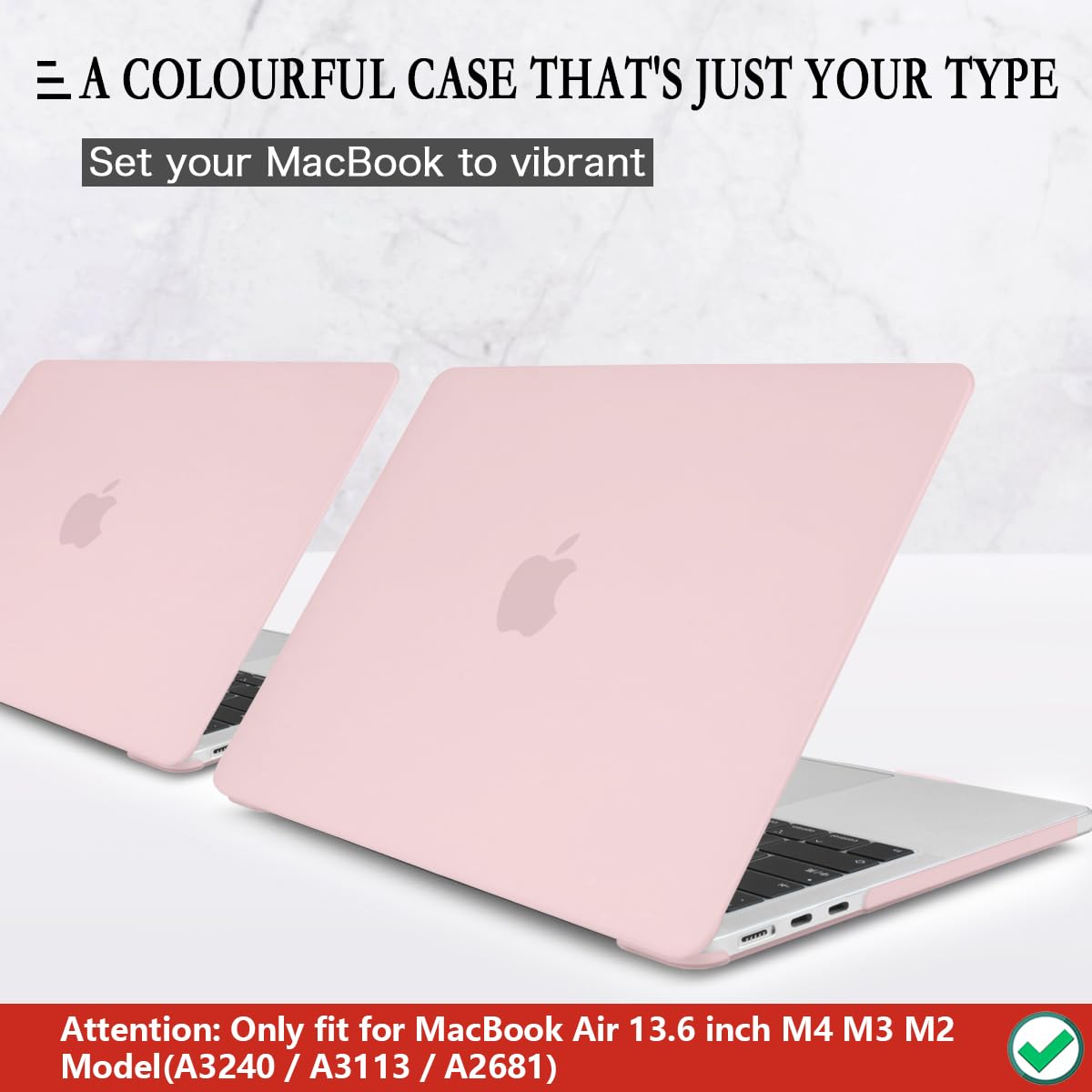CISSOOK MacBook Air 13.6 Case for M4/M3/M2 Models (2022-2025) - Hard Plastic Shell with Keyboard Cover & USB Adapter - Compatible with A3240/A3113/A2681 - Baby Pink | Perfect for Work, Travel & School Protection
