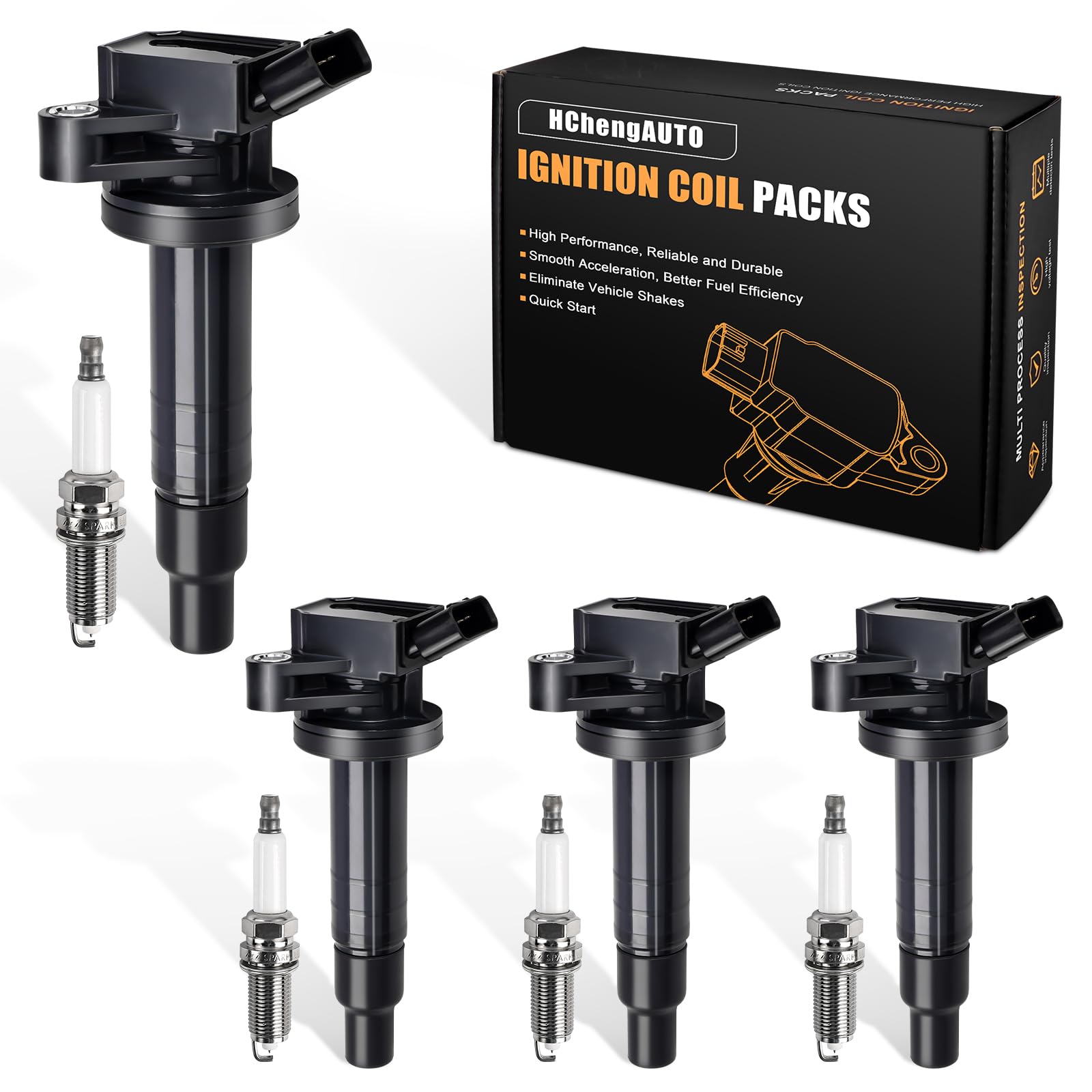 4-Piece Ignition Coil & Spark Plug Set Compatible with Toyota Corolla, Matrix, Pontiac Vibe 2000-2008 1.8L L4 - Direct Replacement for UF315, UF247 - Perfect for Engine Tune-Ups & Performance Upgrades