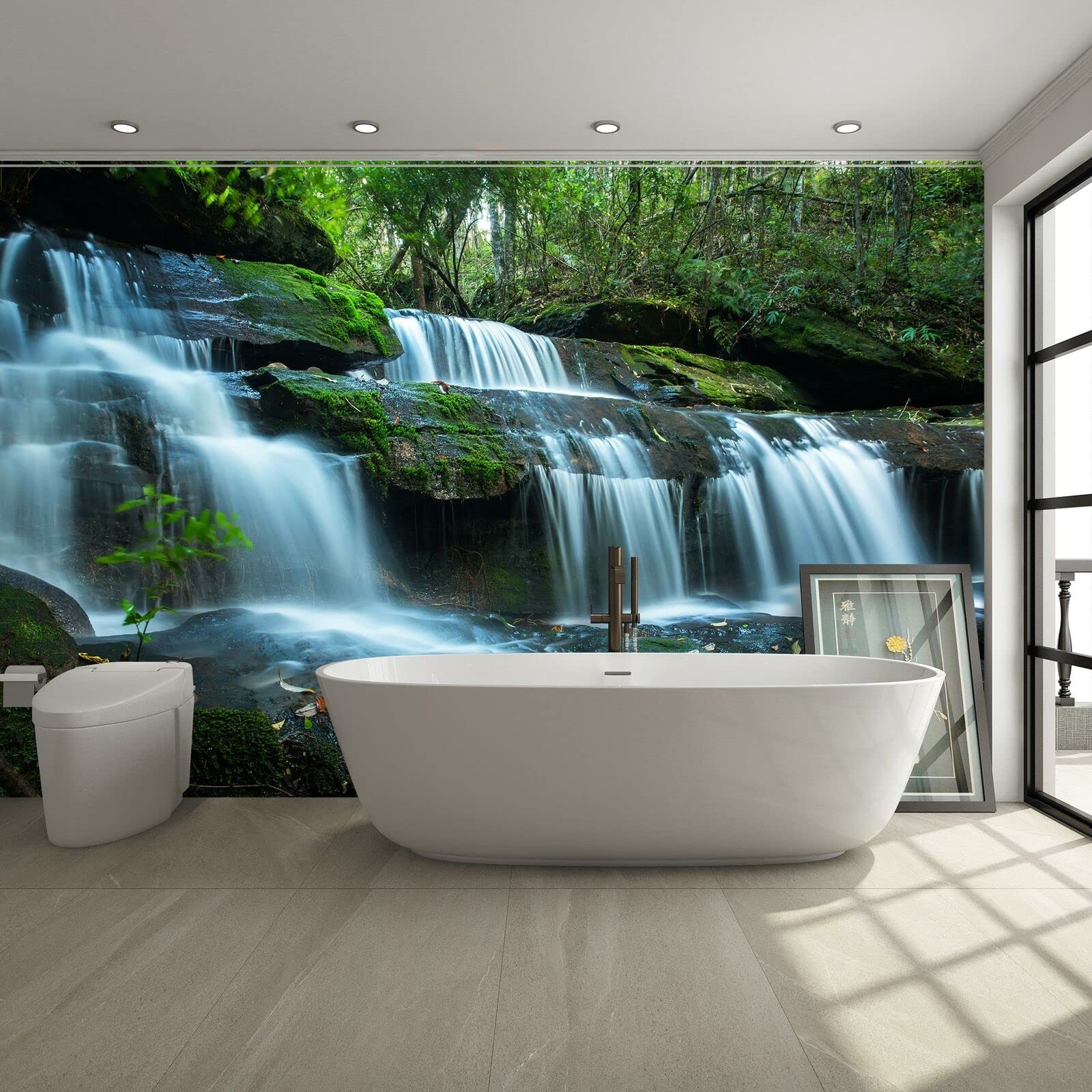 FLFK 3D Green Forest Creek Peel and Stick Wallpaper - Self-Adhesive Removable Wall Mural for Bedroom & Living Room Decor (118x78.7 inches) - Perfect for Nature-Themed Home, Office, Nursery & Dorm Room Wall Decoration