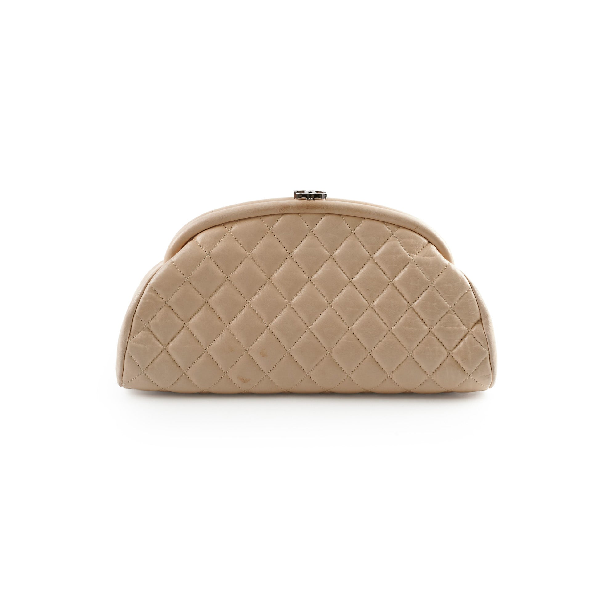 Chanel Mademoiselle Kiss Lock Timeless Clutch Bag in Beige - Elegant Evening Bag for Women, Perfect for Parties, Weddings & Special Occasions