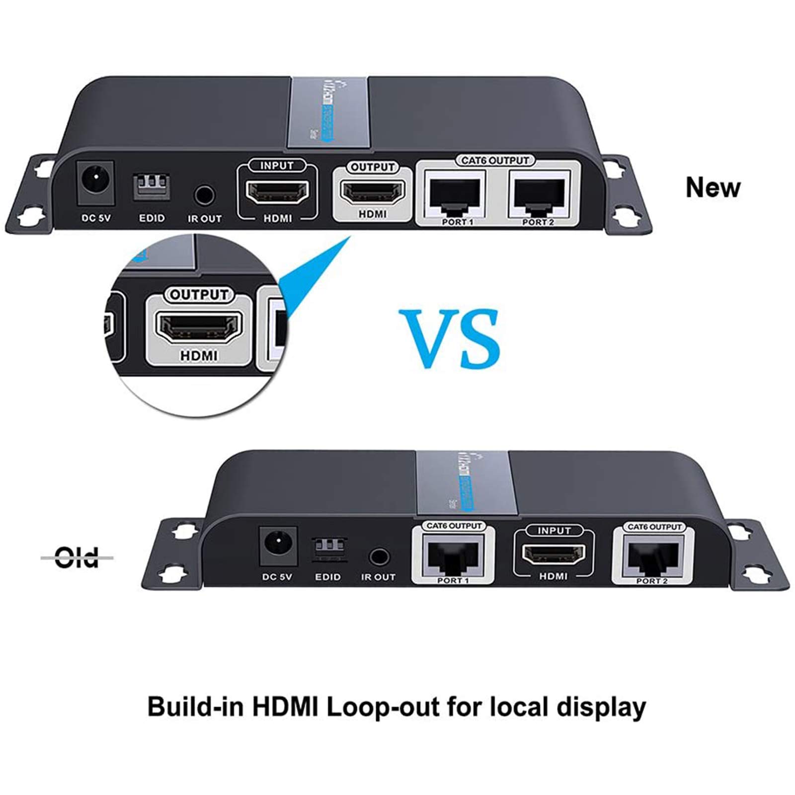 4K HDMI Extender 1x2 Splitter - 1080P@60Hz Over Cat6/Cat6A/Cat7 Cable, 40m/131ft Transmission with Loop-Out & IR Remote Control, EDID Management - Perfect for Home Theater, Conference Rooms & Gaming Setups