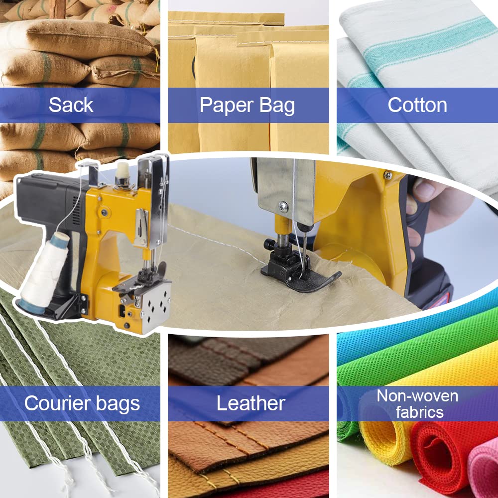 Portable Cordless Bag Sewing Machine - 6.4 lbs Lightweight Automatic Bag Stitcher for Feed Bags, Seed Bags, Vinyl Bags, Rice Bags & Flour Bags - Ideal for Farm, Warehouse and Industrial Packaging Use