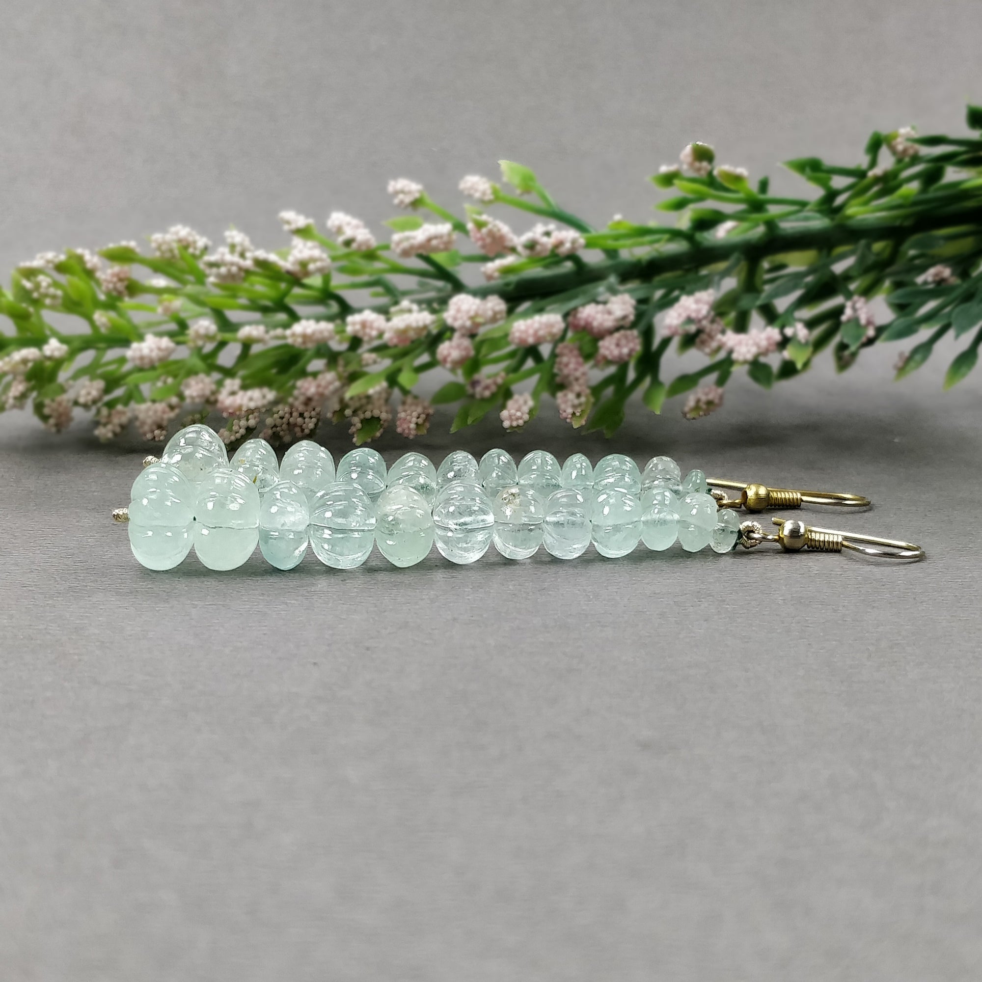 Natural Untreated Emerald Gemstone 925 Sterling Silver Beaded Hook Earrings - 56.25gms Melon Beads for Women | Perfect for Weddings, Parties & Special Occasions