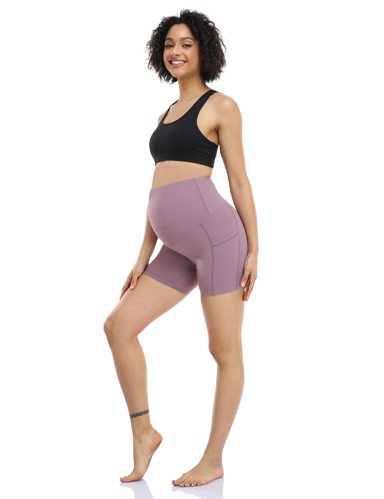 HOFISH Women's Maternity Shorts - Over The Belly Pregnancy Bike Shorts with Pockets for Workout, Running & Active Wear - Perfect for Yoga, Gym & Everyday Comfort During Pregnancy