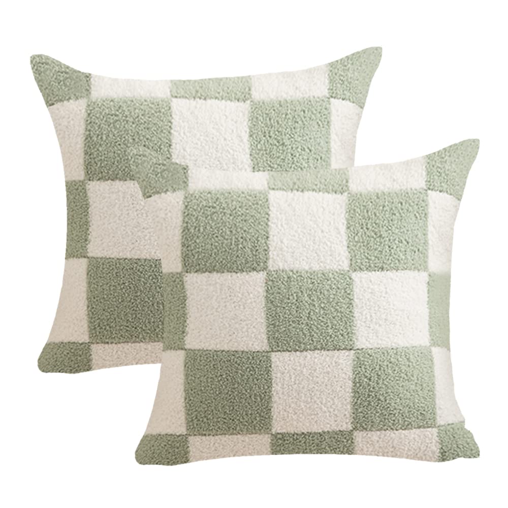 St Patrick's Day Gift Set - 2 Pack Ultra Soft Checkerboard Throw Pillow Covers (18x18 Inches) - Green Chessboard Gingham Microfiber Cushion Cases for Sofa, Couch & Home Decor - Perfect for Irish-Themed Parties, Living Room Accents & Cozy Seasonal Decorations