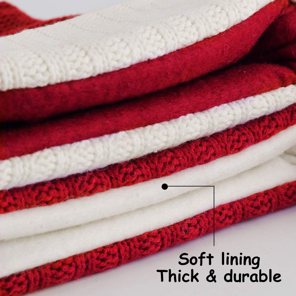 Premium Meriwoods Christmas Stockings - 2 Pack 18 Inch Large Heavy Knit Holiday Stockings, Rustic Xmas Decor for Country Home & Farmhouse Style - Burgundy Red & Cream White - Perfect for Fireplace Mantel, Staircase, and Festive Holiday Decorations