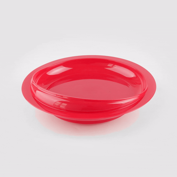 Spill-Proof Red Plastic Scoop Plate with Suction Base - 9 x 9 x 2.25 Inches - Non-Slip Baby Feeding Bowl & Toddler Meal Tray - Perfect for High Chairs, Daycare & Mess-Free Mealtime