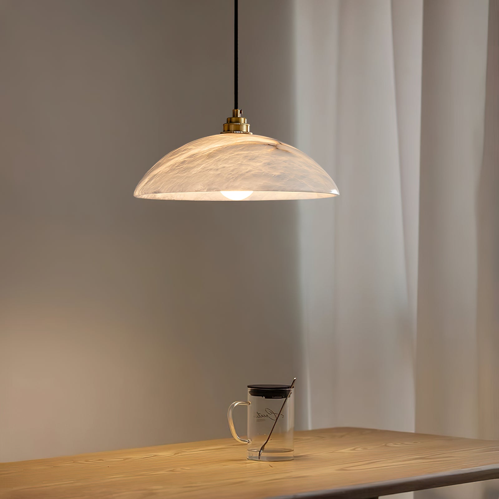 Elegant Dome Alabaster Pendant Light - Modern Crystal Glass Ceiling Lamp for Dining Room, Kitchen Island & Bedroom Lighting