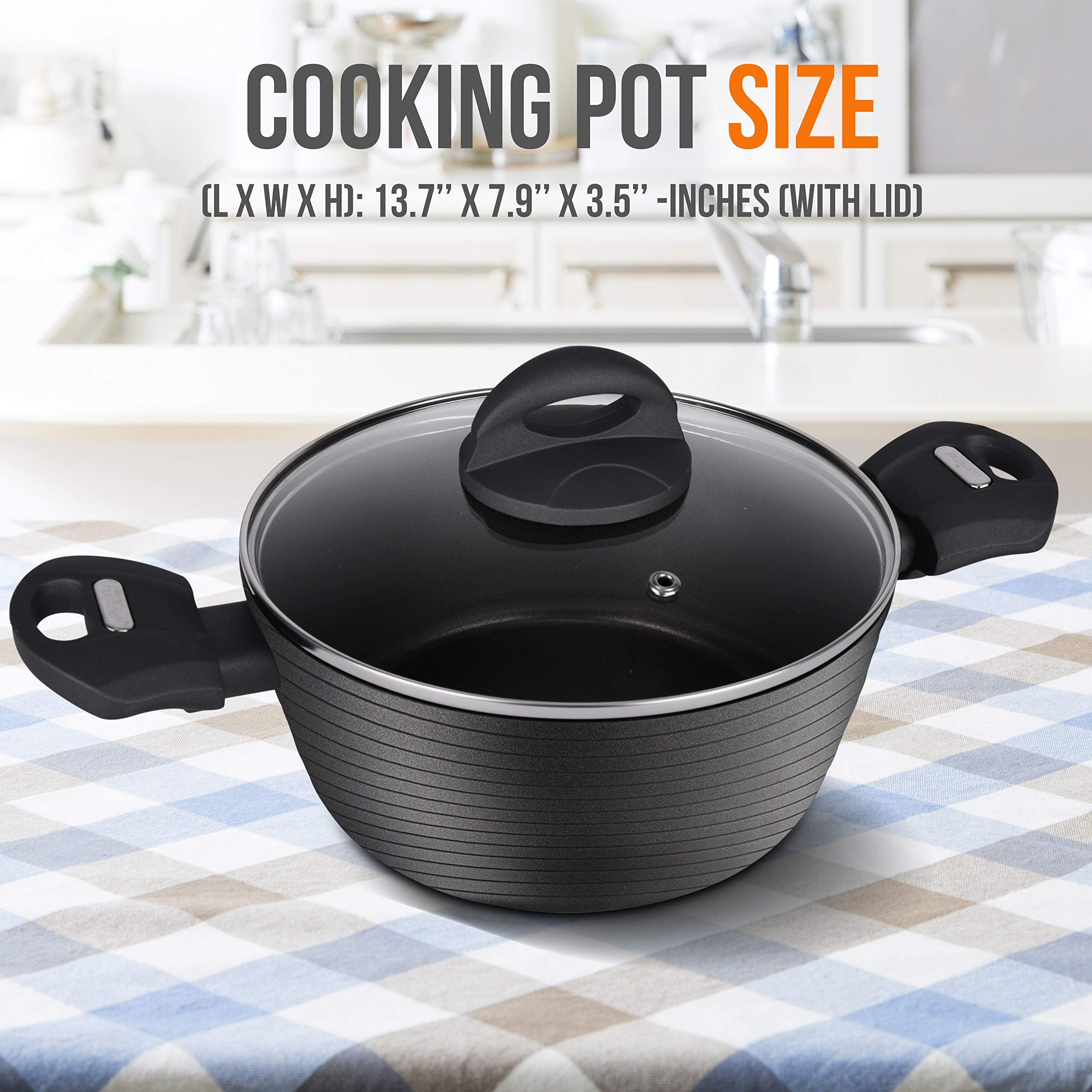 NutriChef 2.1 Quart Small Black Non-Stick Cooking Pot with Lid - Replacement Part for Slow Cookers & Rice Cookers - Perfect for Soups, Stews, and Meal Prep