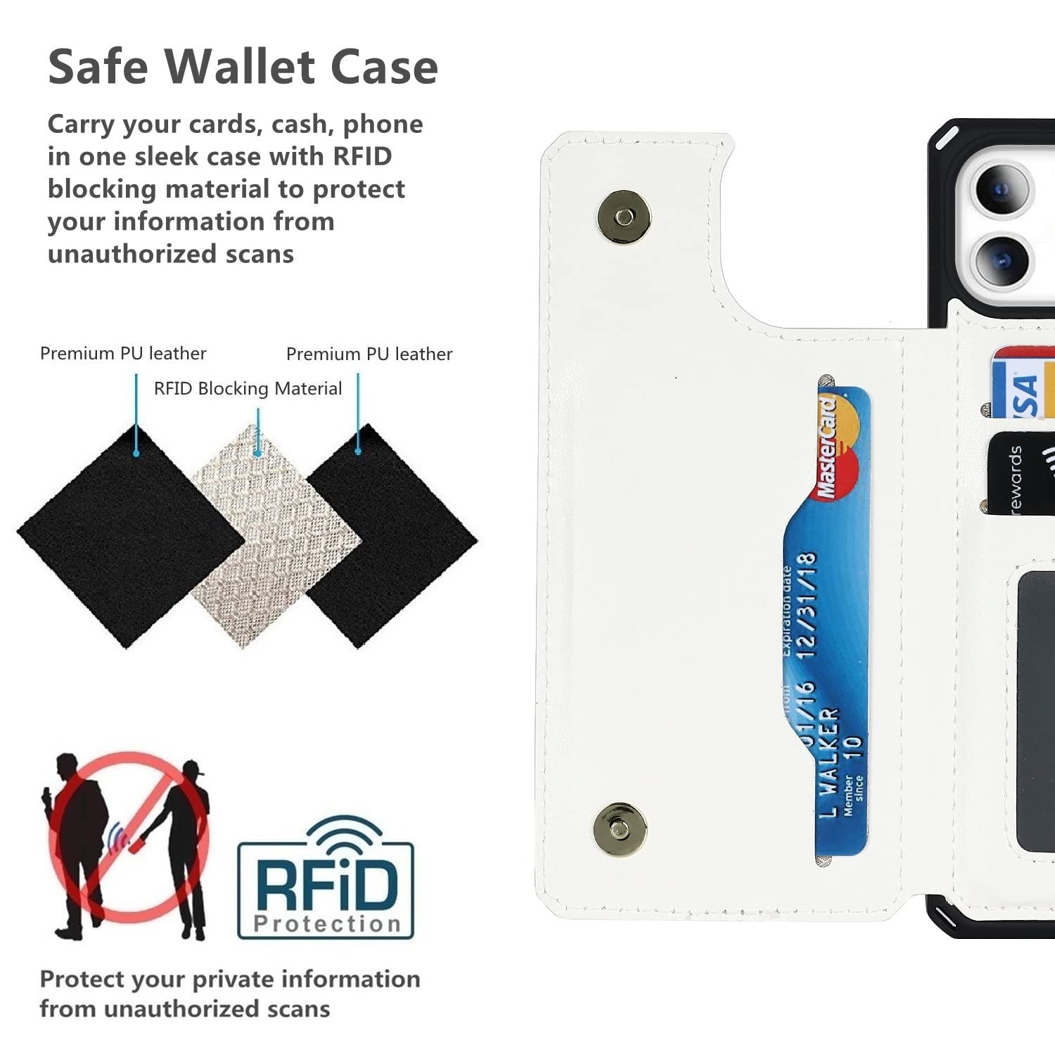 Premium PU Leather iPhone 11 Wallet Case with RFID Blocking Card Slots, Kickstand & Wrist Strap | Slim Protective Cover with Card Holder for iPhone 11 6.1 Inch (Gray Leopard) - Perfect for Travel, Shopping & Everyday Convenience