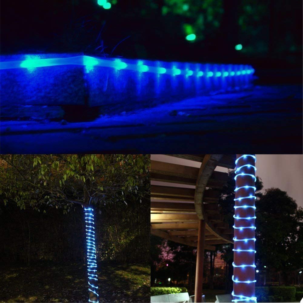AMZSTAR 100 LED Solar Rope Lights 39ft/12M Waterproof Outdoor String Lights - Copper Wire Fairy Lights for Garden, Yard, Pathway, Fence, Tree & Wedding Party Decoration (Blue) | Energy-Efficient Solar Powered Lighting for Patio, Landscape & Evening Ambiance