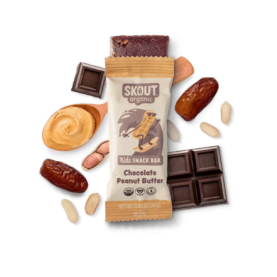 Organic Chocolate Peanut Butter Kids Snack Bars (18 Pack) - Healthy Vegan Paleo School Lunch Snacks - Gluten Free, Dairy Free, No Refined Sugar - Perfect for Lunchboxes, After-School Treats & On-the-Go Nutrition