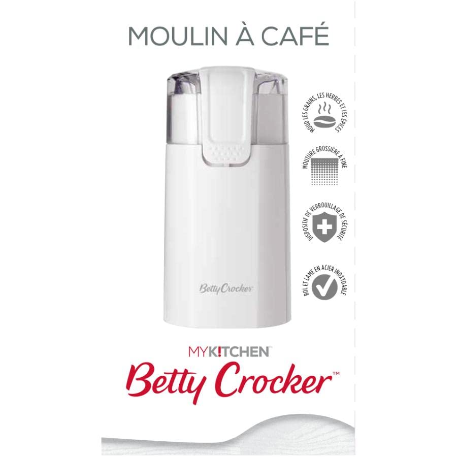 Betty Crocker BC-4800MK Electric Coffee Grinder & Spice Mill - White | Compact Kitchen Appliance for Fresh Ground Coffee, Peppercorns & Herbs | Perfect for Home Brewing, Cooking & Baking