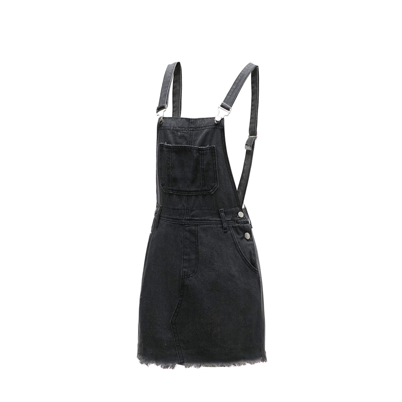 Women's Denim Backless Overall Dress with Adjustable Straps & Ripped Details - Mini Short Camouflage Star Flag Pocket Button Dress for Casual Outings, Music Festivals & Street Style Fashion