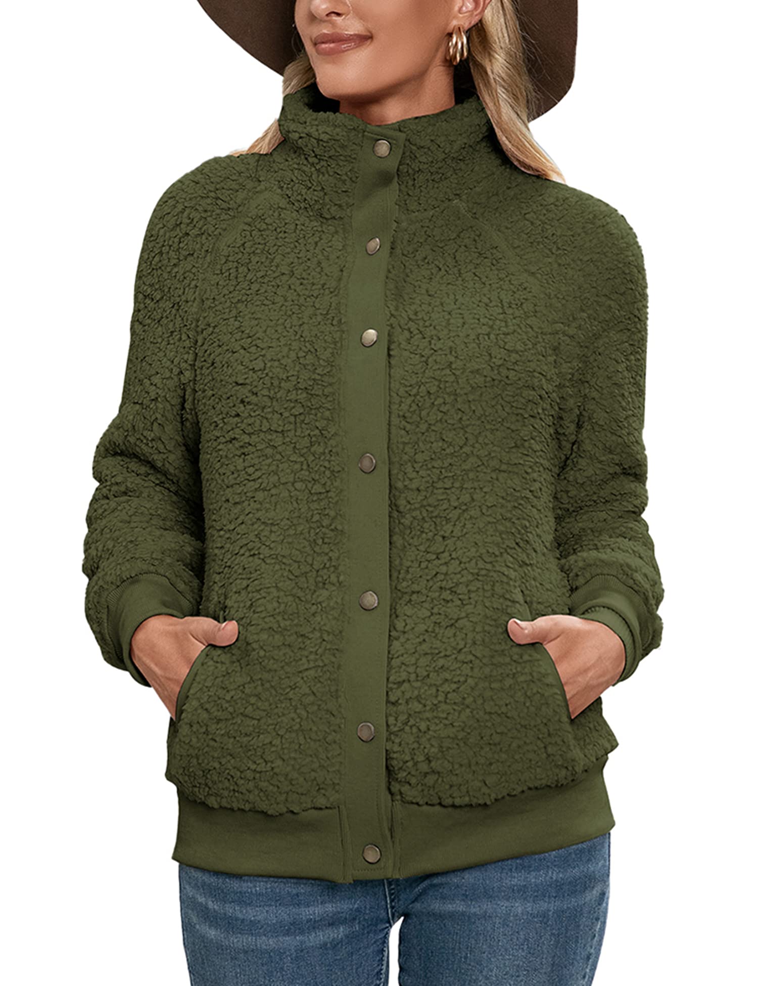 Women's Fuzzy Sherpa Jacket - Winter Warm Fluffy Shearling Fleece Coat with Pockets | Cozy Outerwear for Casual Wear, Snow Days & Outdoor Adventures