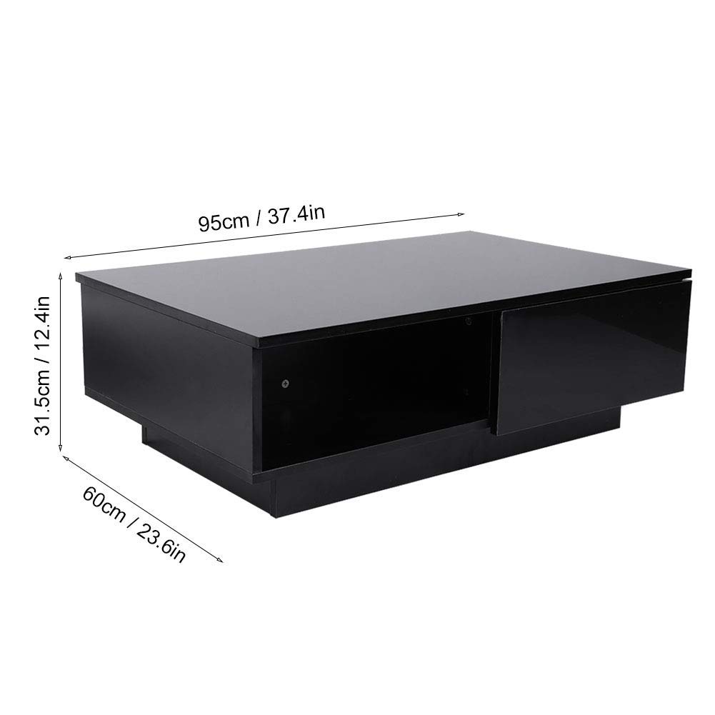 Modern LED Coffee Table with Drawer Storage - High Gloss Rectangle Cocktail Table for Living Room, Office & Home Decor - Black (110V) - Perfect for Entertaining, Relaxing & Stylish Spaces