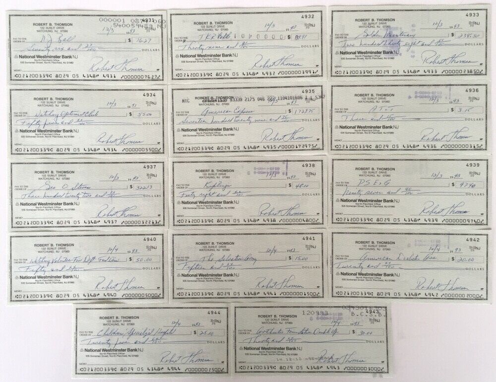 Authentic Bobby Thomson New York Giants Signed Baseball Checks 4931 & 4944 with JSA Certification - Perfect for Sports Memorabilia Collectors and Baseball Fans Display
