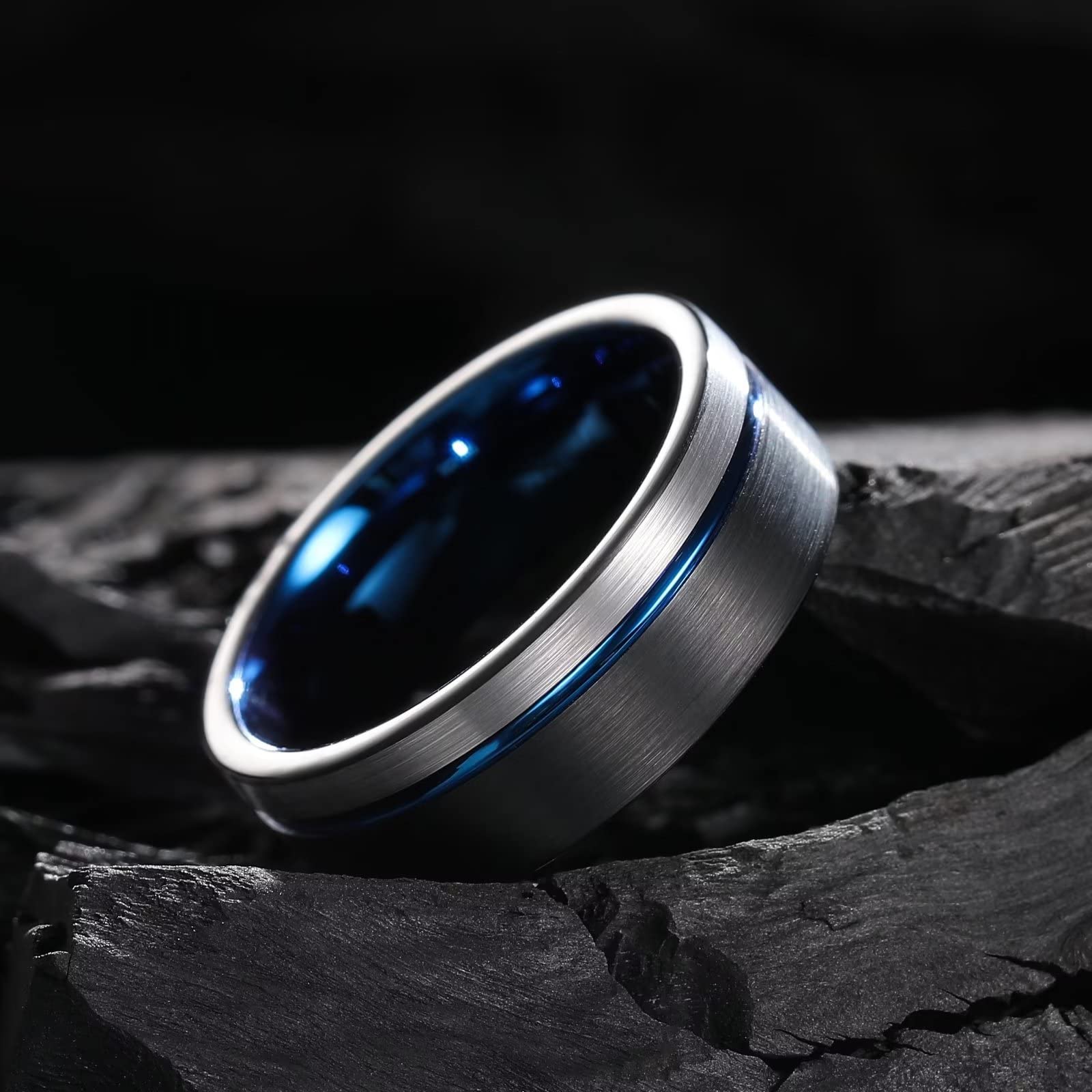 King Will LOOP Men's & Women's Tungsten Carbide Wedding Band Ring - 6mm/8mm Comfort Fit, Black/Silver/Blue/Brushed Gold with Groove Design - Perfect for Anniversaries, Engagements & Everyday Wear