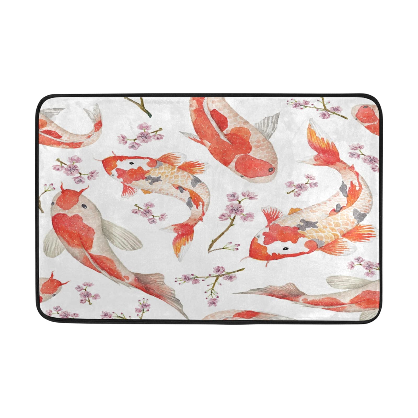 Japanese Koi Fish Flower Doormat 15.7x23.6 Inch - Non-Slip Soft Comfortable Bathroom Rug, Machine Washable Memory Foam Bath Mat for Kitchen, Bedroom, Bathroom & Entryway - Perfect for Home Decor, Spa Relaxation & Wet Area Safety