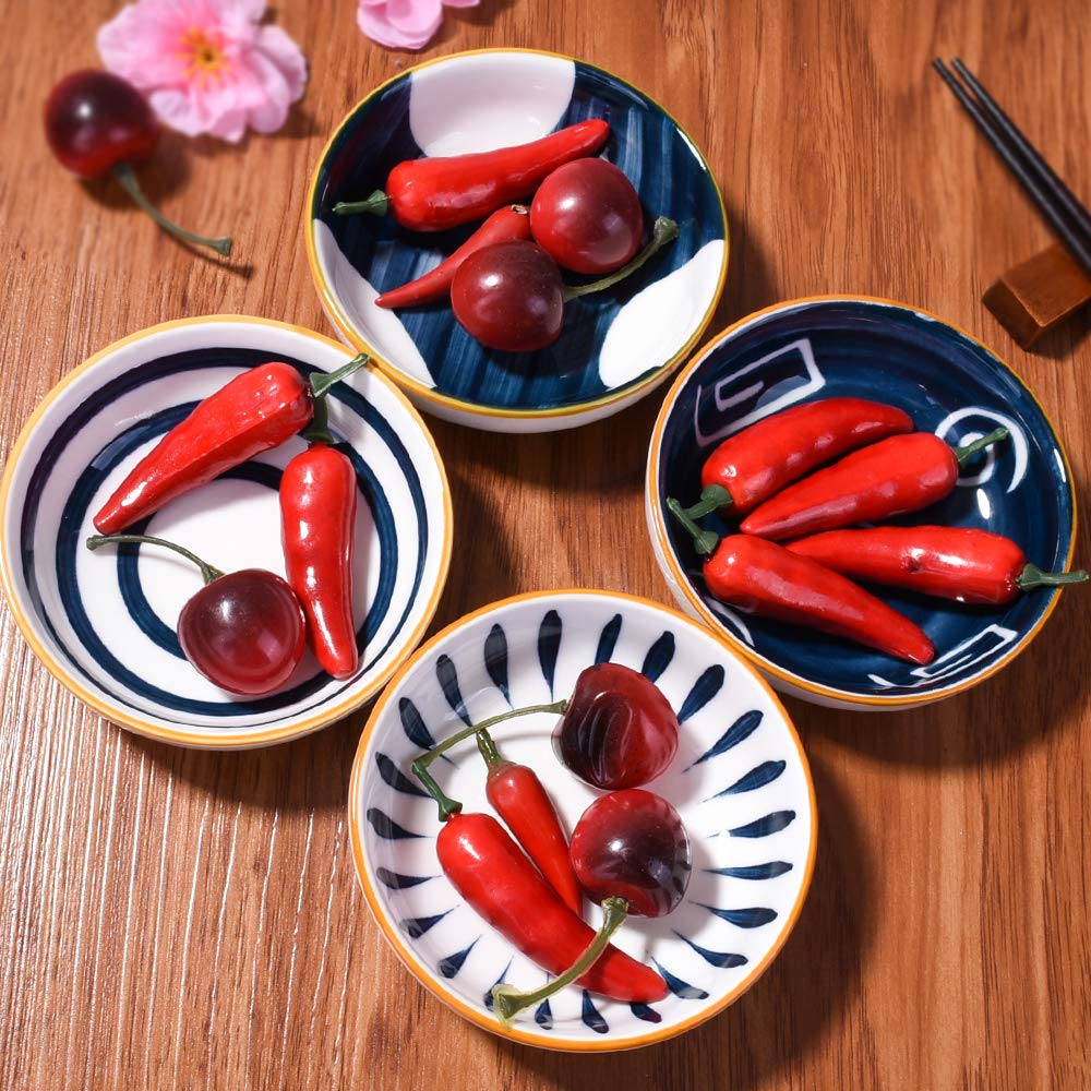 Premium Japanese Porcelain Sauce Dishes - Set of 4 Ceramic Dipping Bowls for Sushi, Soy Sauce & Condiments - Elegant Tableware for Asian Dining, Sushi Parties & Home Restaurants
