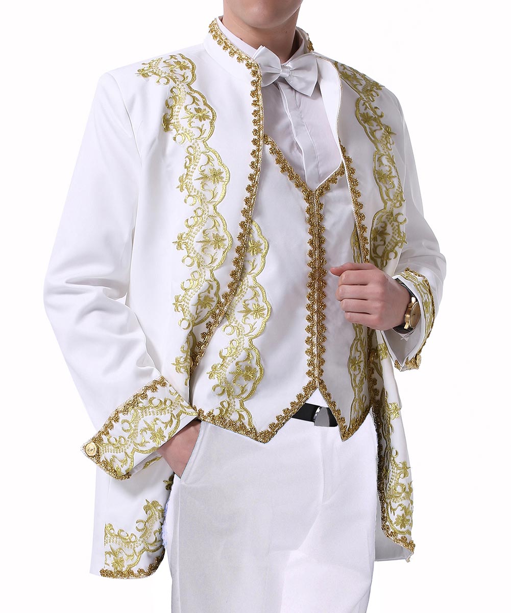 3 Piece Men's Royal Style Tuxedo Suit Set - Elegant White Wedding Suit for Groom, Prom, Formal Events & Special Occasions