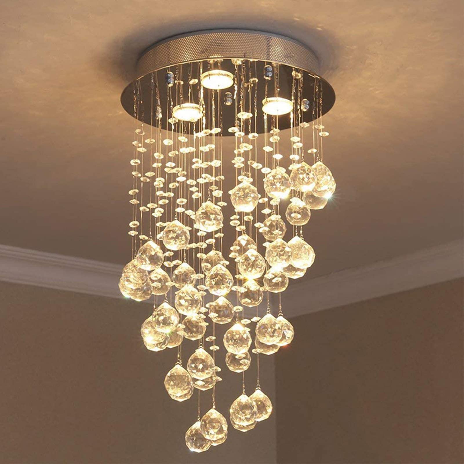 Crystal LED Chandelier - Modern Round Ceiling Light with Raindrop Design for Living Room, Bedroom, Dining Room & Entryway | Elegant Lighting for Home Decor & Special Occasions