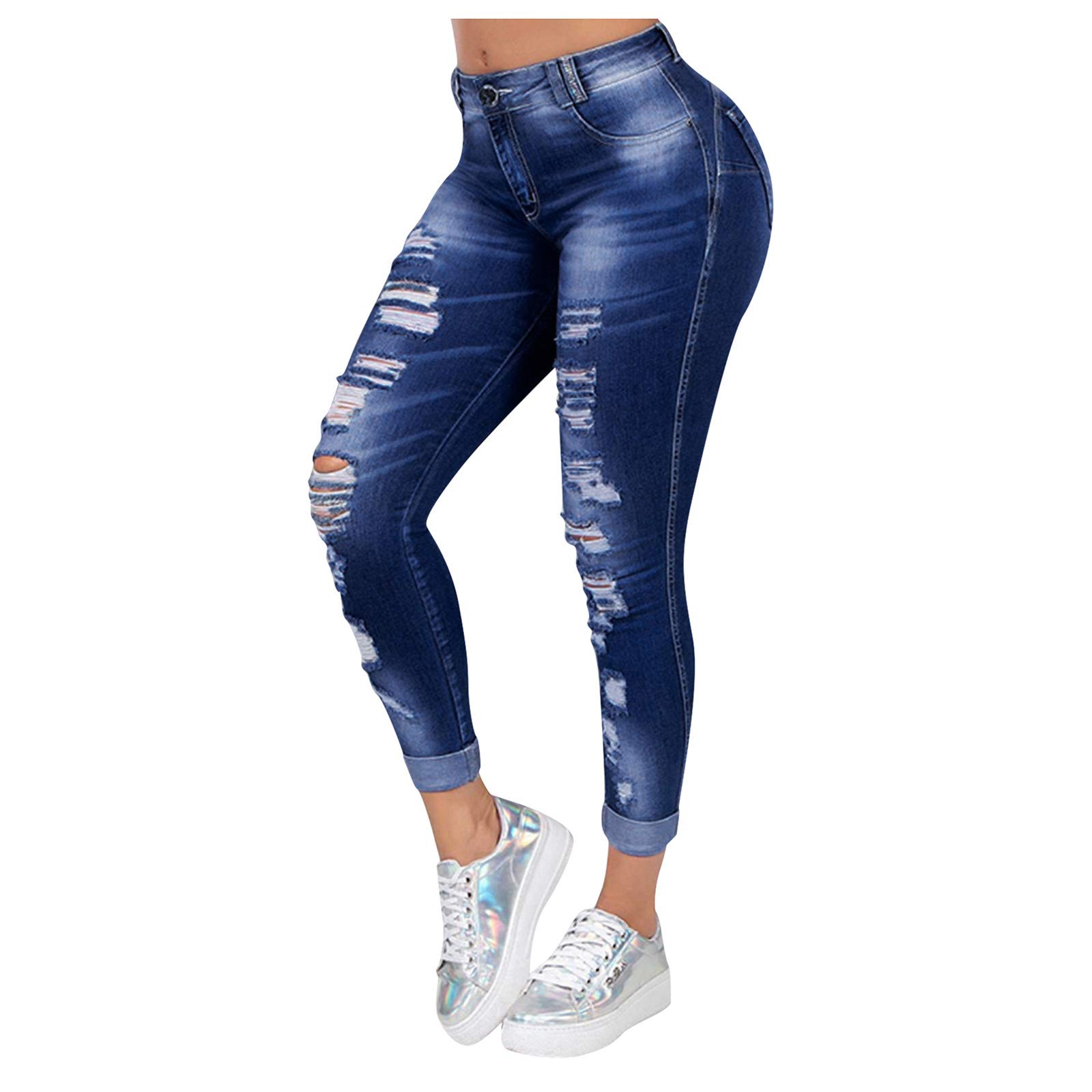 Aniwood Women's Stretch Skinny Jeans - High Waisted Ripped Denim Pants for Casual Wear