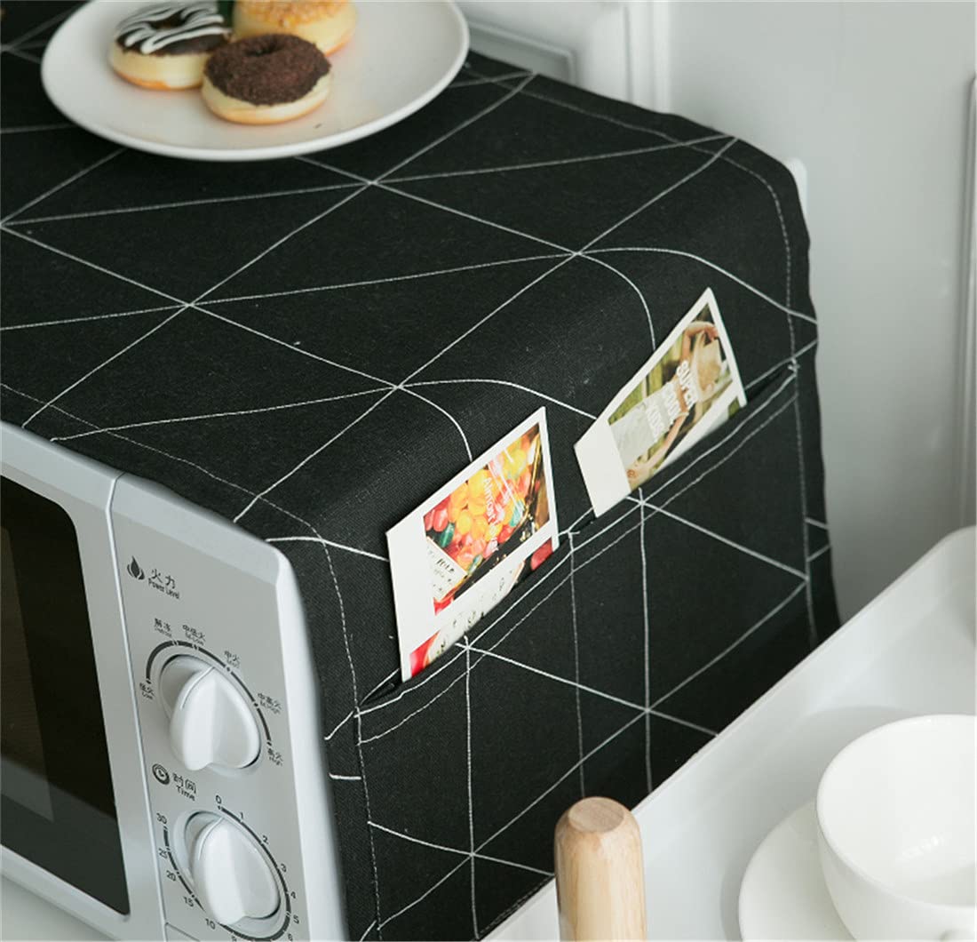 **MVCHIFAY Microwave Oven Cover - Dustproof Cotton Kitchen Appliance Protector with Side Storage Pockets, 11.8x35.4 Inches (Big Black Chess Board Design) - Perfect for Home, Office, and Dorm Use**