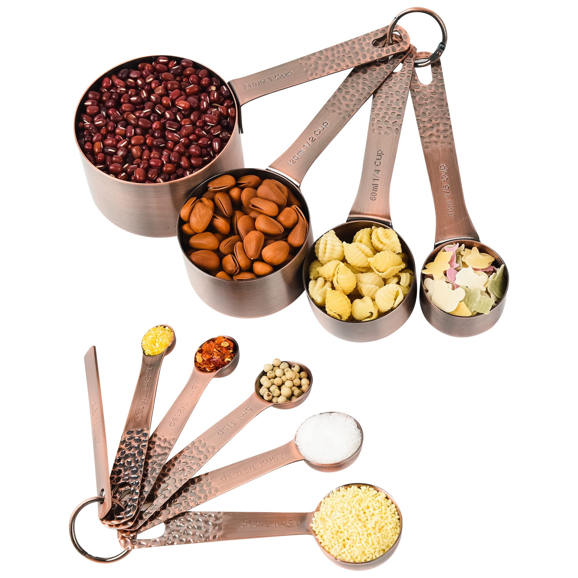 Premium 10-Piece Copper Measuring Cups and Spoons Set - Stainless Steel Nesting 4 Measuring Cups & 5 Spoons with Leveler - Essential Baking Tools for Cooking, Baking, Cake Decorating & Kitchen Measurements