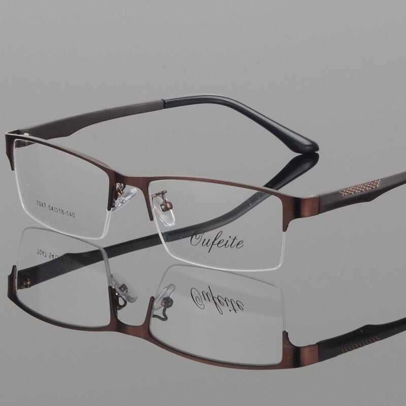Bclear Men's Square Alloy Semi-Rimless Eyeglasses S7047 - Stylish Lightweight Frame for Work, Reading & Everyday Wear