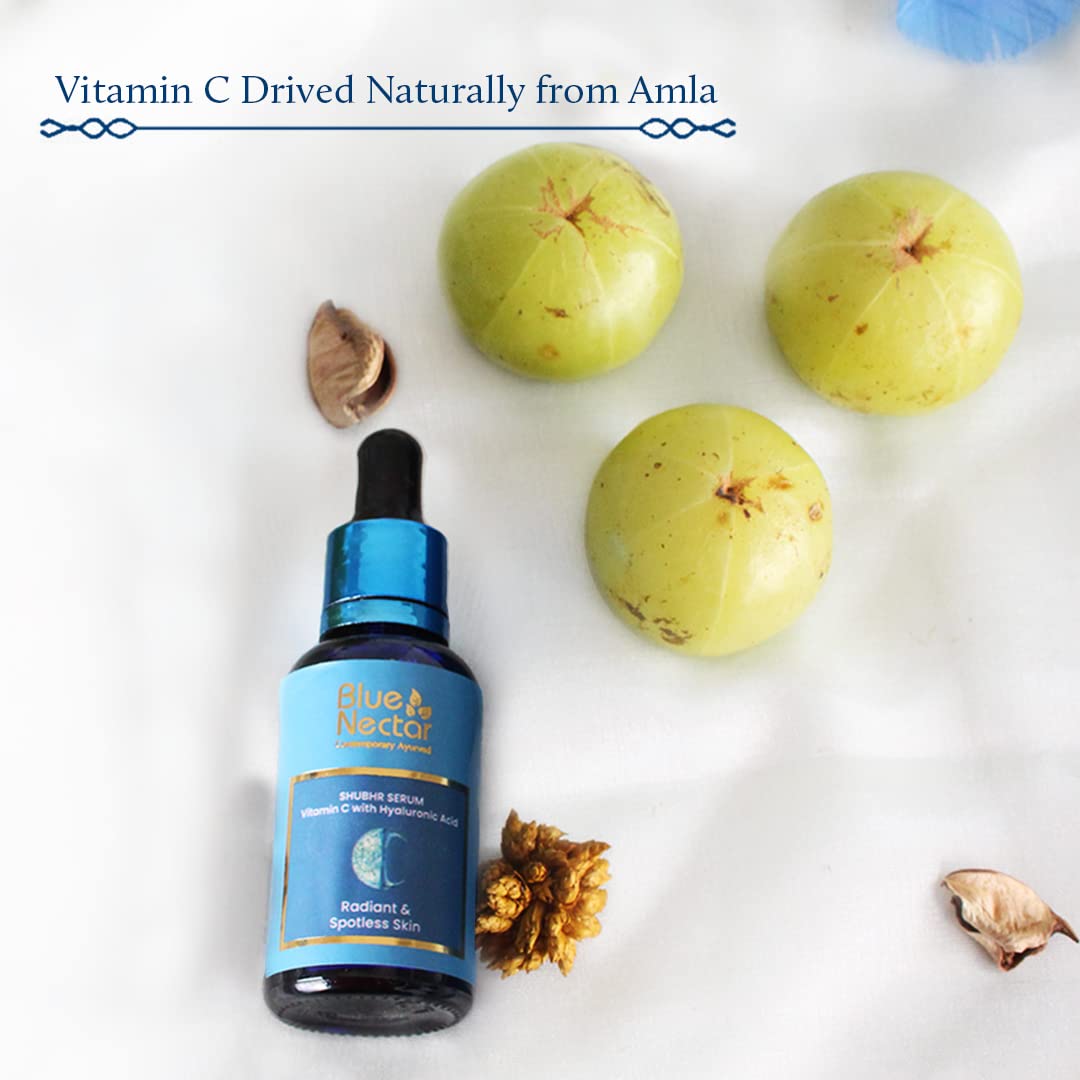 Blue Nectar Vitamin C Face Serum (1 Fl Oz) & Vitamin E Cream (1.7 Fl Oz) - Honey Aloe Vera Detan Face Wash (3.38 Fl Oz) - Walnut Gel Face Scrub (1.7 Fl Oz) - Shubhr Rose Toner (3.4 Fl Oz) | Complete Skincare Set for Glowing Skin | Morning & Night Routine, Anti-Aging & Hydration
