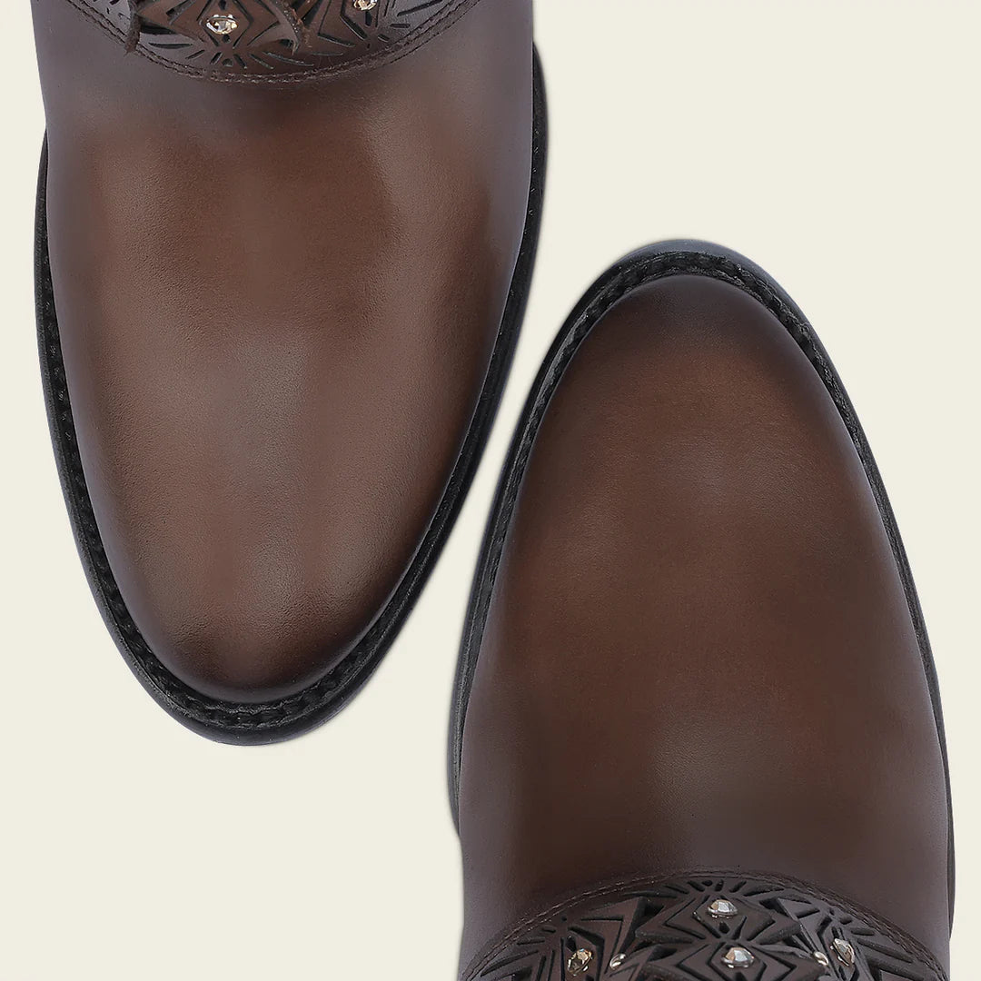 4V15RS Women's Western Cowgirl Leather Ankle Boots - Chocolate Brown - Stylish & Comfortable for Rodeo, Country Dancing & Everyday Wear