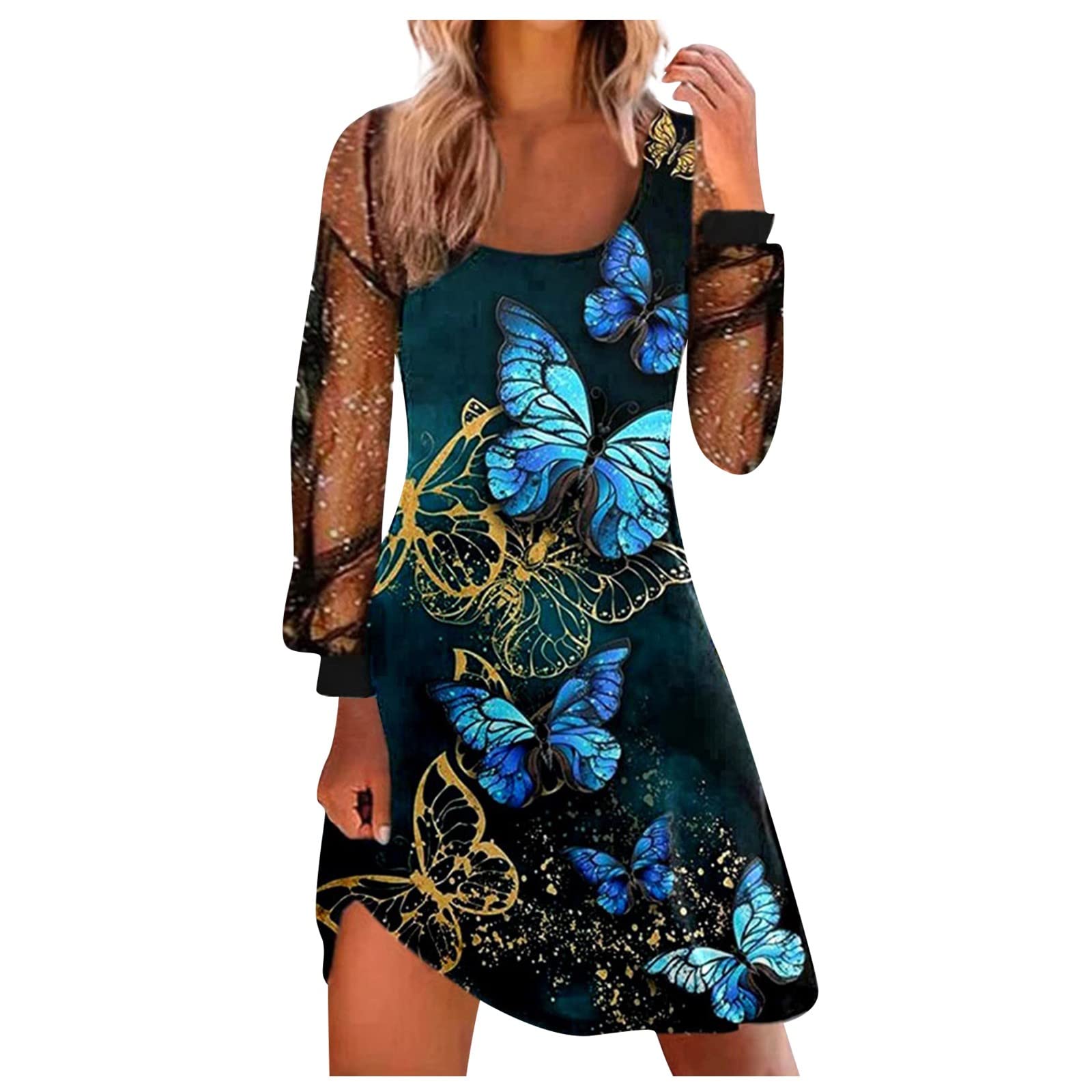Elegant Women's Vintage Tulle Dress - Long Sleeve Square Neck Casual Spring Dress for Date Night & Special Occasions