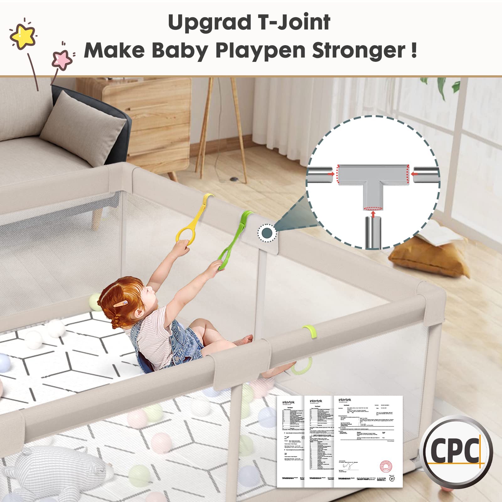 Zeebaba Extra Large Baby Playpen with Mat - 59x59x27 Inch Safety Play Yard for Babies & Toddlers | Indoor/Outdoor Play Area, Babyproof Space for Crawling & Learning | Perfect for Home, Daycare or Travel Use