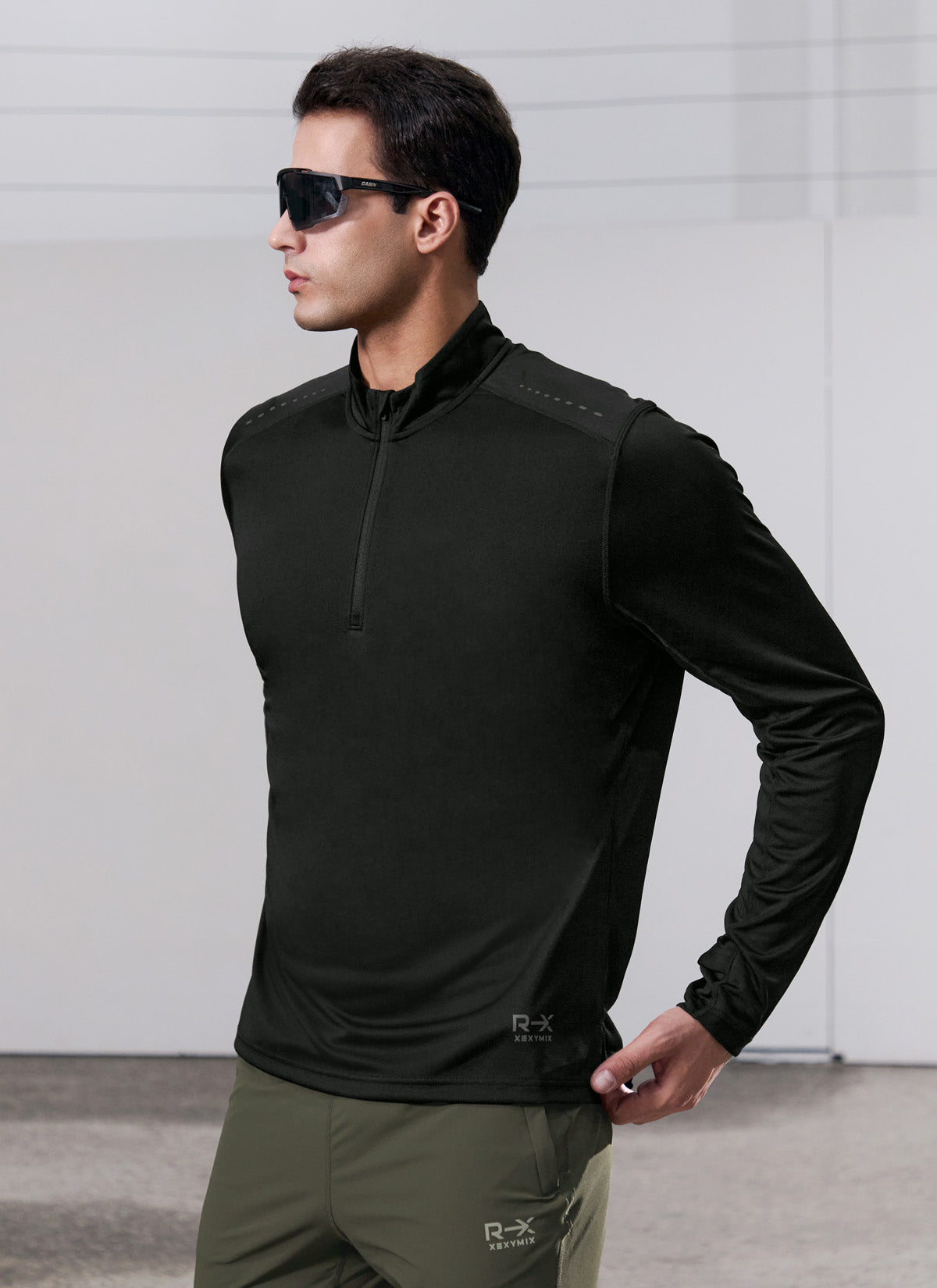 RX Stretch Men's Fingerhole Half Zip Up Pullover - Lightweight Workout Hoodie for Gym, Running & Outdoor Activities