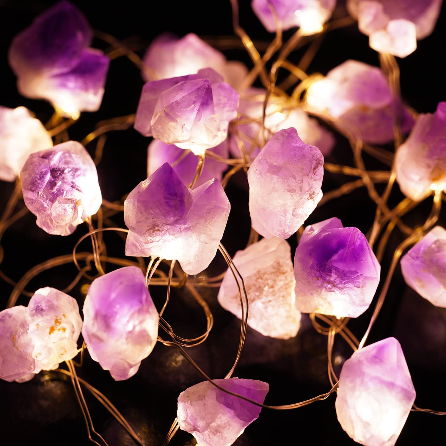 BOHON 10 ft 30 LED Amethyst Crystal String Lights with Remote - Battery Operated Decorative Fairy Lights for Bedroom, Party, Wedding & Birthday Decor - Perfect for Indoor Romantic Ambiance and Holiday Lighting