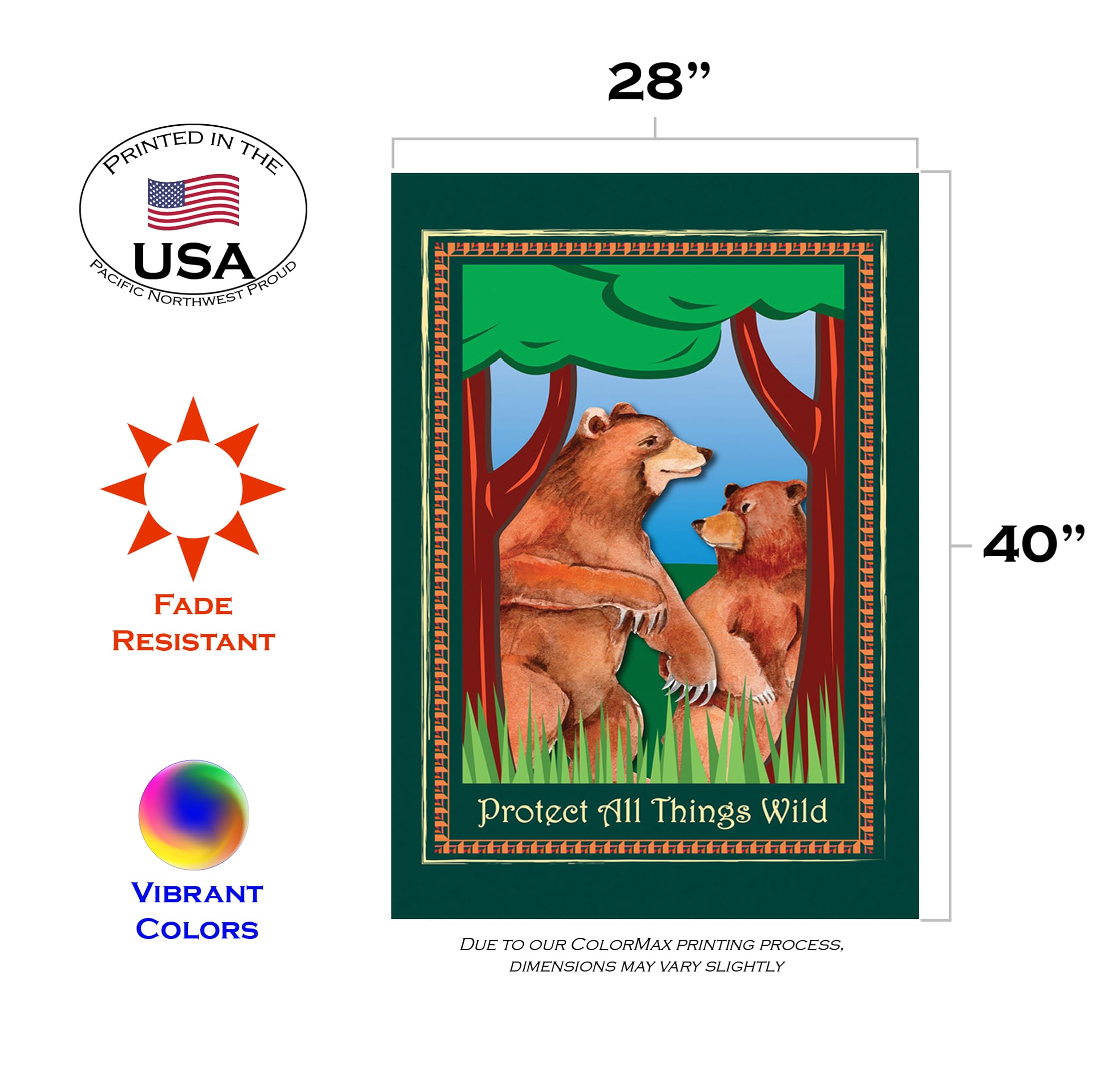 Toland Home Garden 28 x 40 Inch Decorative House Flag - Protect Bears Design - Perfect for Outdoor Decoration, Seasonal Display & Wildlife Support