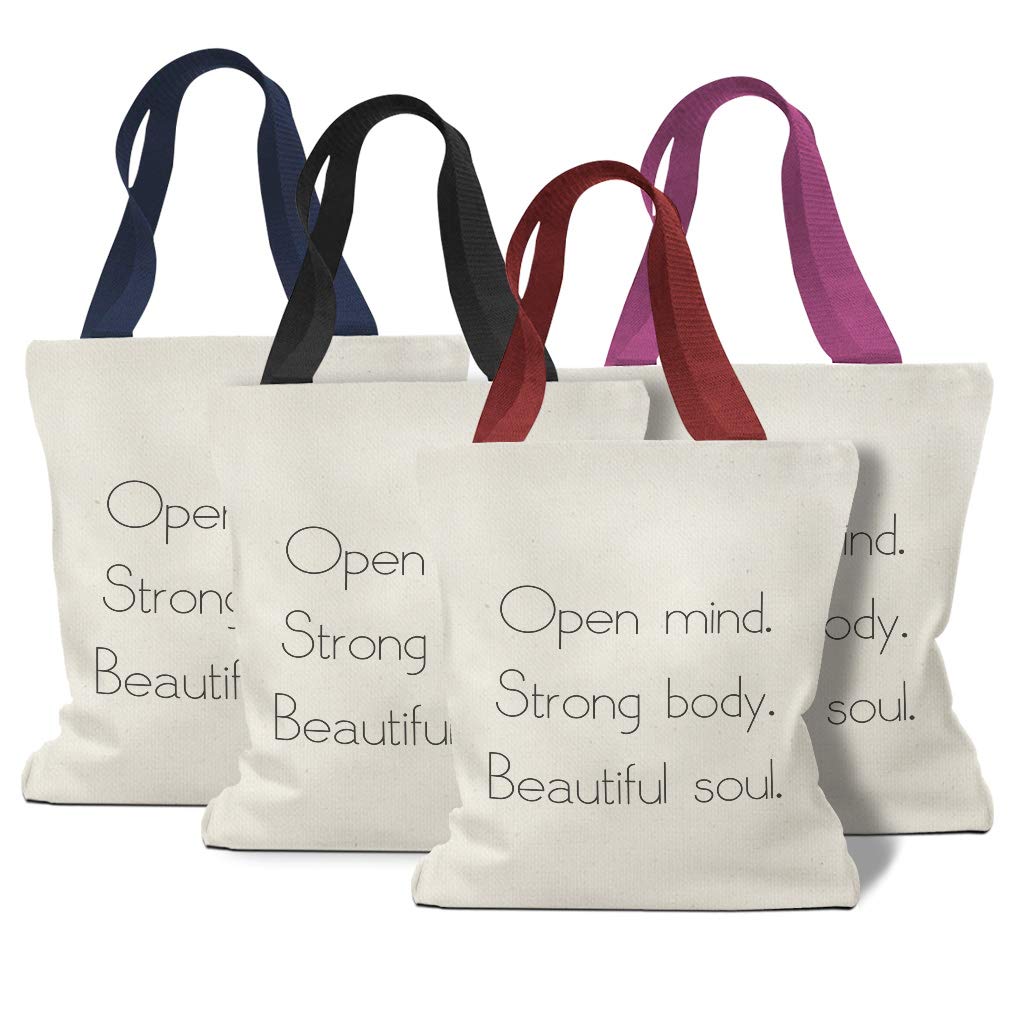 Custom Canvas Tote Bag - Reusable Shopping & Beach Bag for Women with 'Open Mind Strong Body Beautiful Soul' Design - Perfect for Groceries, Work, Travel & Eco-Friendly Outings