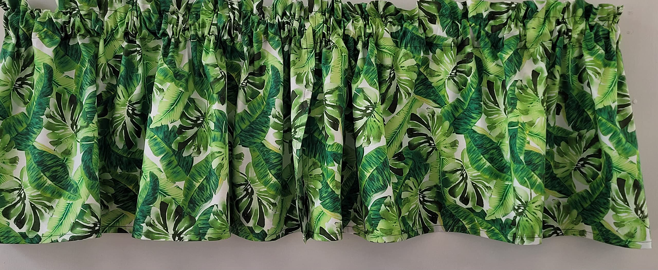 Tropical Valance Curtain - Palm & Banana Leaf Design, Island Kitchen Window Treatment, 41x15 Inches, Green Leaf Pattern for Beach & Coastal Home Decor