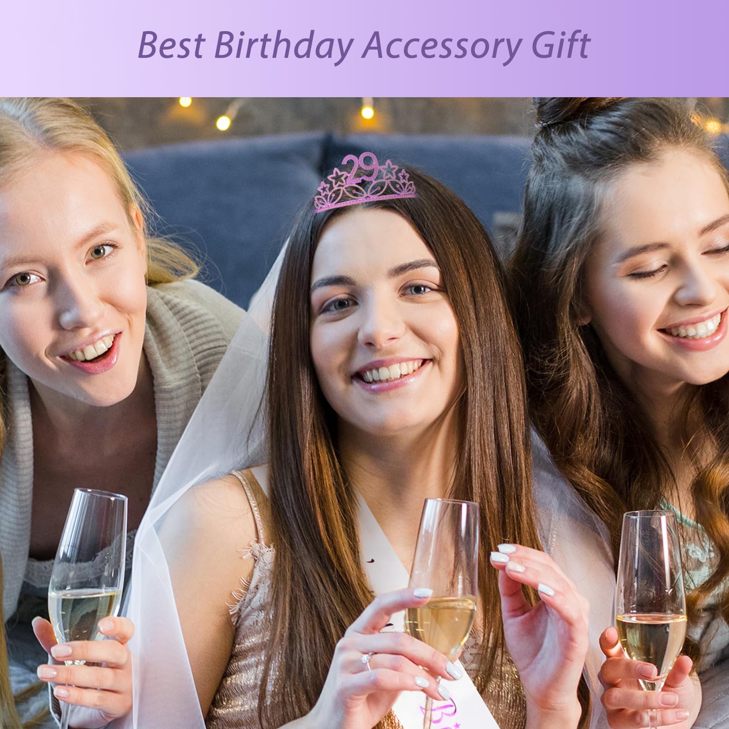 MEANT2TOBE 29th Birthday Sash & Tiara Set for Women - Sparkling Glitter Sash with Rhinestone Stars & Elegant Purple Metal Tiara | Perfect 29th Birthday Gift for Parties, Bachelorette, Girls Night Out & Special Celebrations