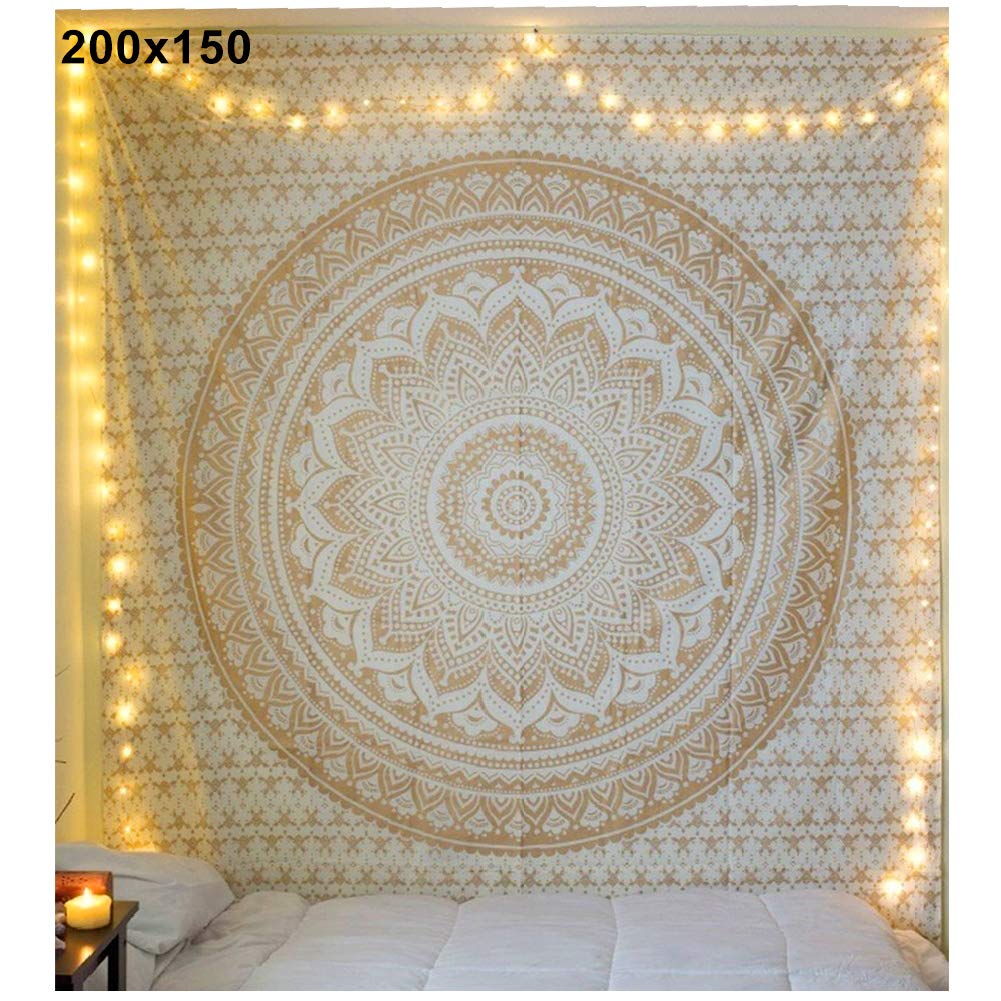 Bohemian Mandala Yoga Mat, Beach Towel, Shawl & Blanket - Indian Wall Hanging Tapestry 150x150cm Yellow - Perfect for Yoga, Meditation, Beach Outings & Boho Home Decor