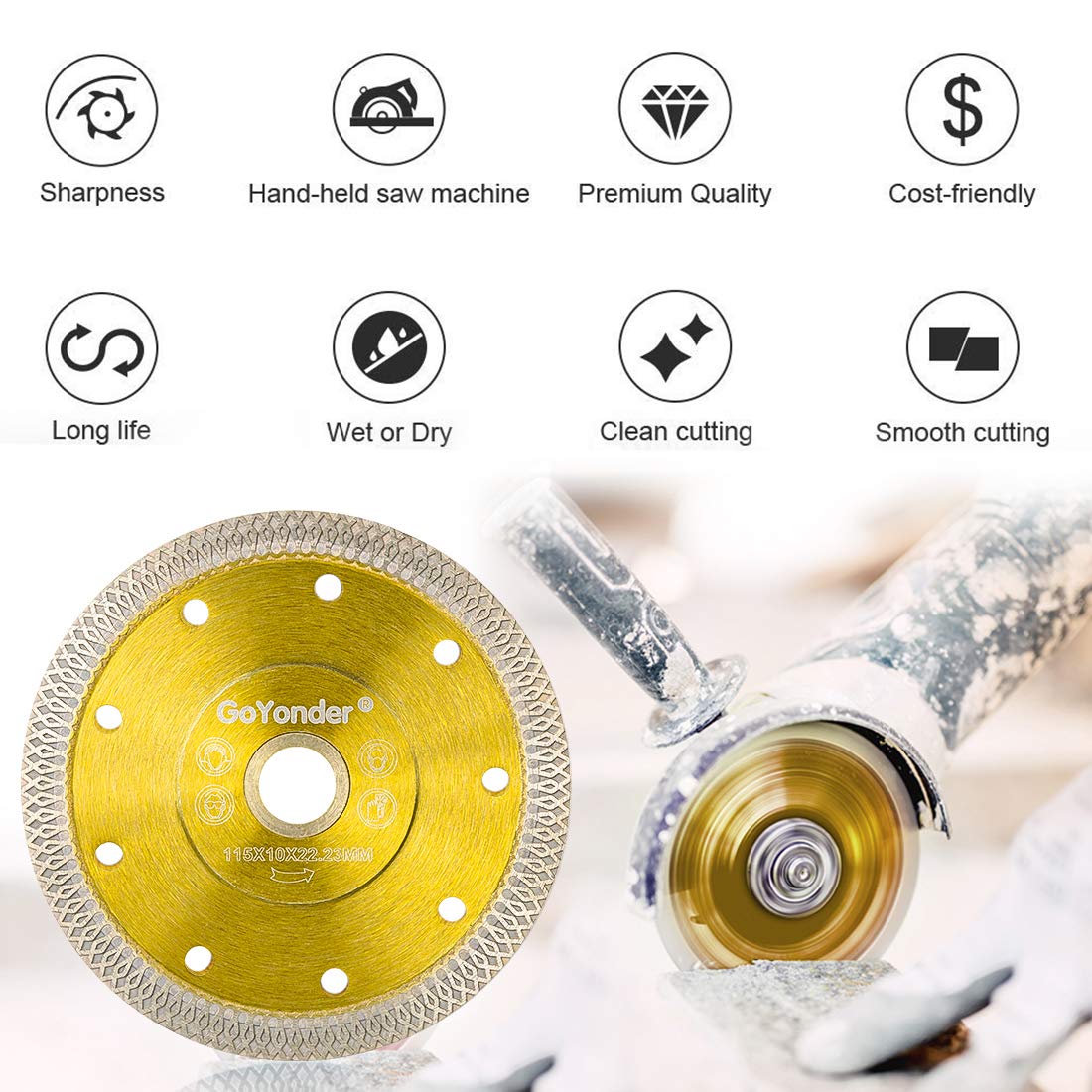 GoYonder 2 Pack 4.5 Inch 115mm Ultra Thin Diamond Ceramic Saw Blade - Premium Porcelain Tile Cutting Disc for Wet/Dry Cutting - Perfect for Bathroom Renovation, Kitchen Backsplash & Floor Tile Installation