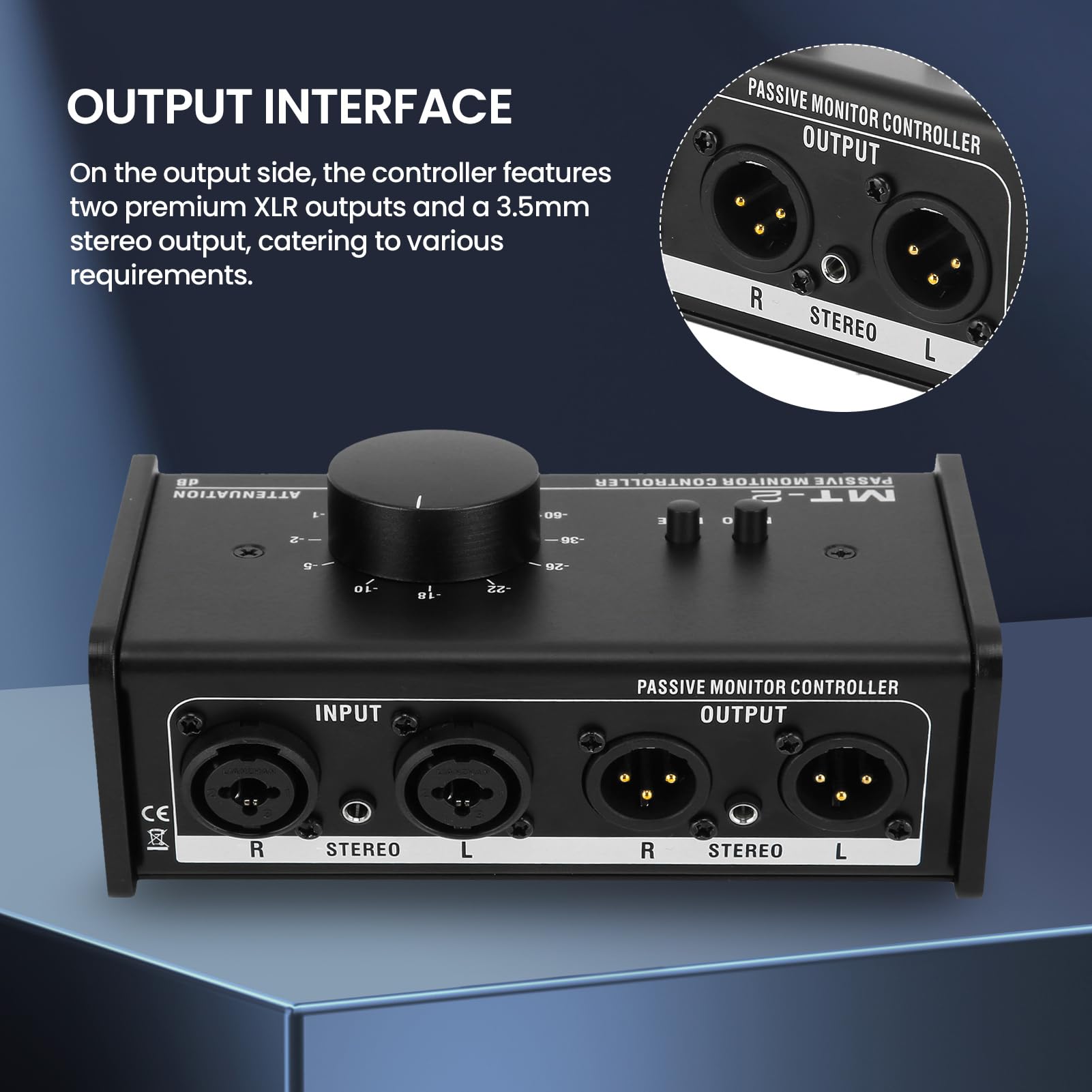 Passive Monitor Controller with Mute Control - Large Knob Passive Stereo Volume Controller for Studio Monitors | Pure Signal Audio Control for Home & Professional Recording Studios