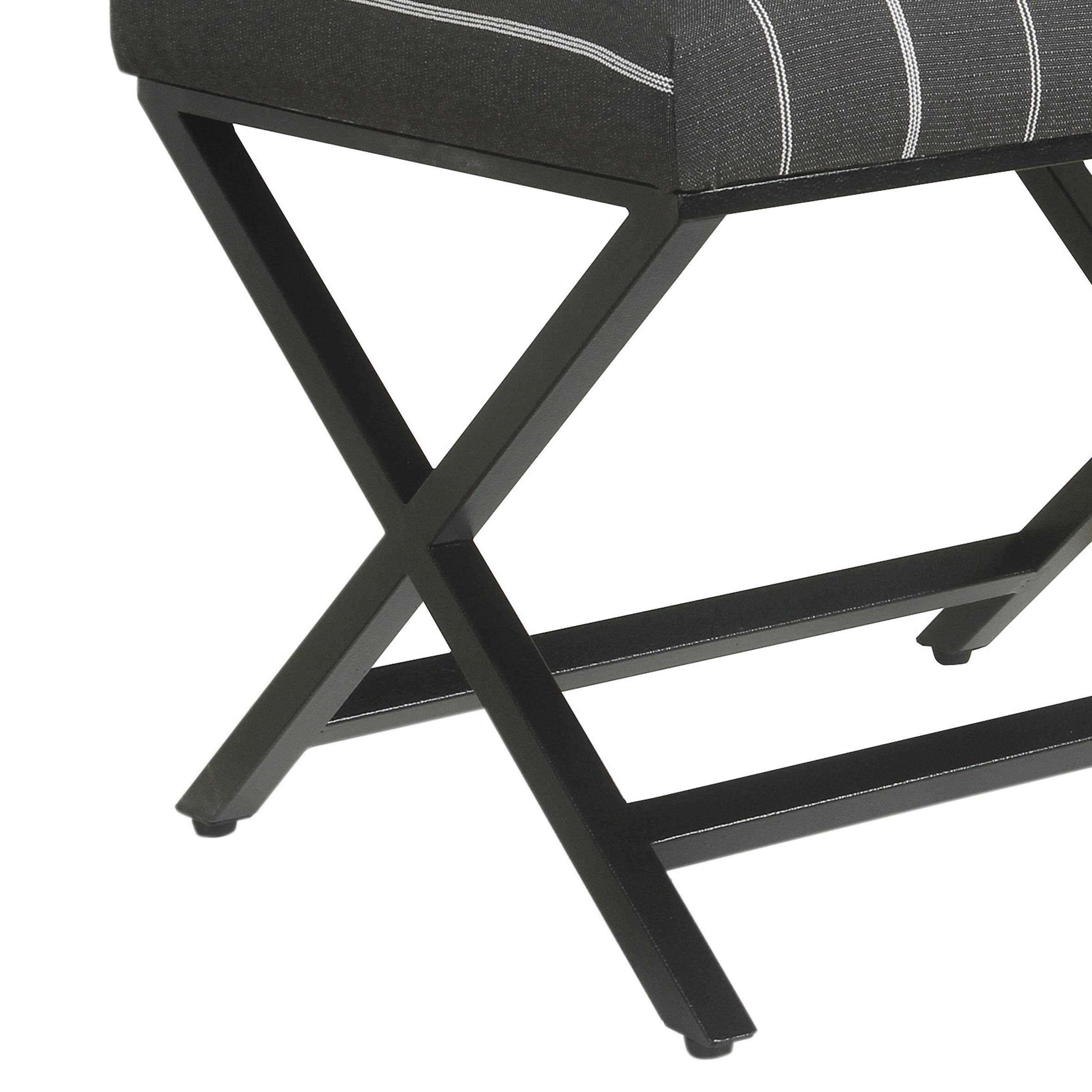 Benjara Vertical Stripe Pattern Fabric Upholstered Ottoman with X-Shaped Metal Legs in Gray & Black - Perfect for Living Room, Bedroom or Office Footrest & Extra Seating