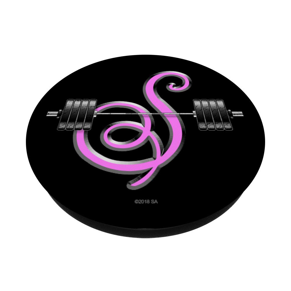 Custom Pink Monogram Barbell Workout Motivation Phone Grip & Stand - Personalized S Name PopSockets for iPhone, Samsung & Tablets | Perfect for Gym, Fitness & Yoga Enthusiasts