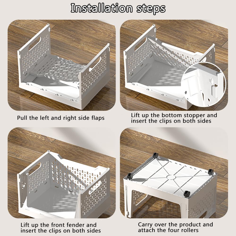 Stackable Plastic Storage Baskets with Wheels - 3 Pack Organizer Bins for Closet, Office, Bedroom, Wardrobe & Kitchen - White Storage Containers for Shelves & Drawers - Perfect for Home Organization & Space Saving