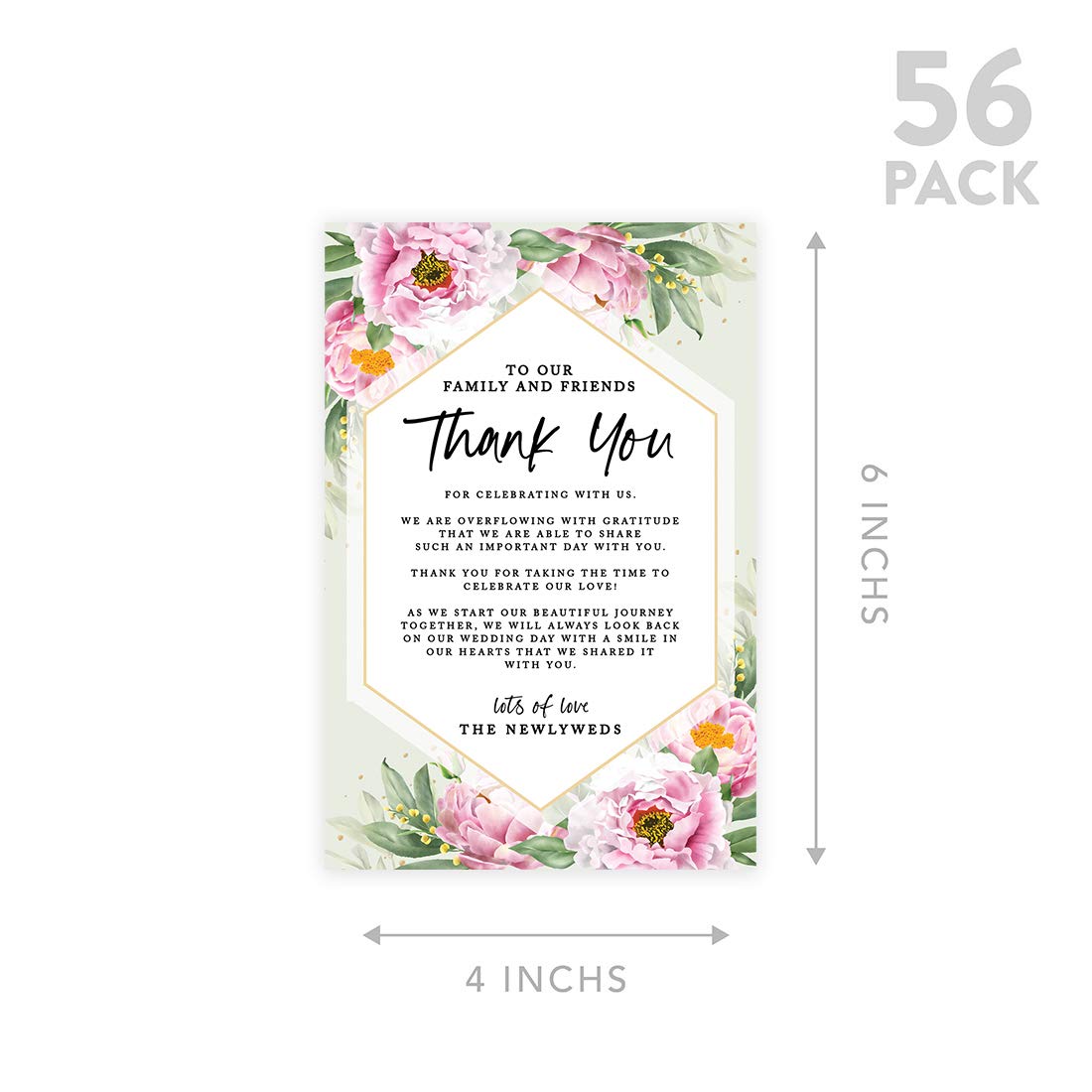 Elegant Peonies Wedding Thank You Cards - 56-Pack Classic Place Setting Cards for Wedding Reception, Dinner Plates & Table Decor (4 x 6 Inch) - Perfect for Guest Seating, Family & Friends - Ideal for Bridal Showers, Anniversary Parties & Formal Events