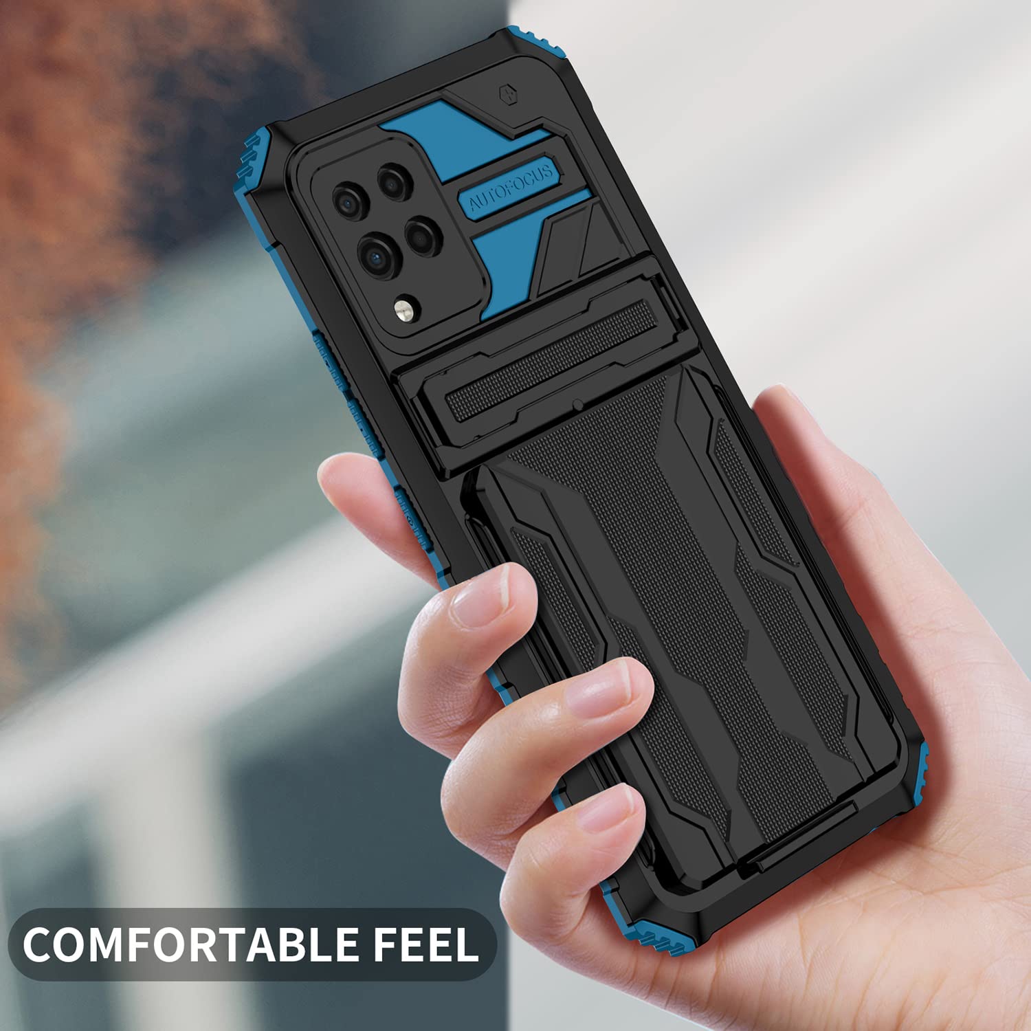 Samsung Galaxy A42 5G Wallet Case with Credit Card Holder & Kickstand | Slim Rugged Shockproof Protective Phone Cover | Military Grade Defense | Blue | Perfect for Work, Travel & Everyday Use